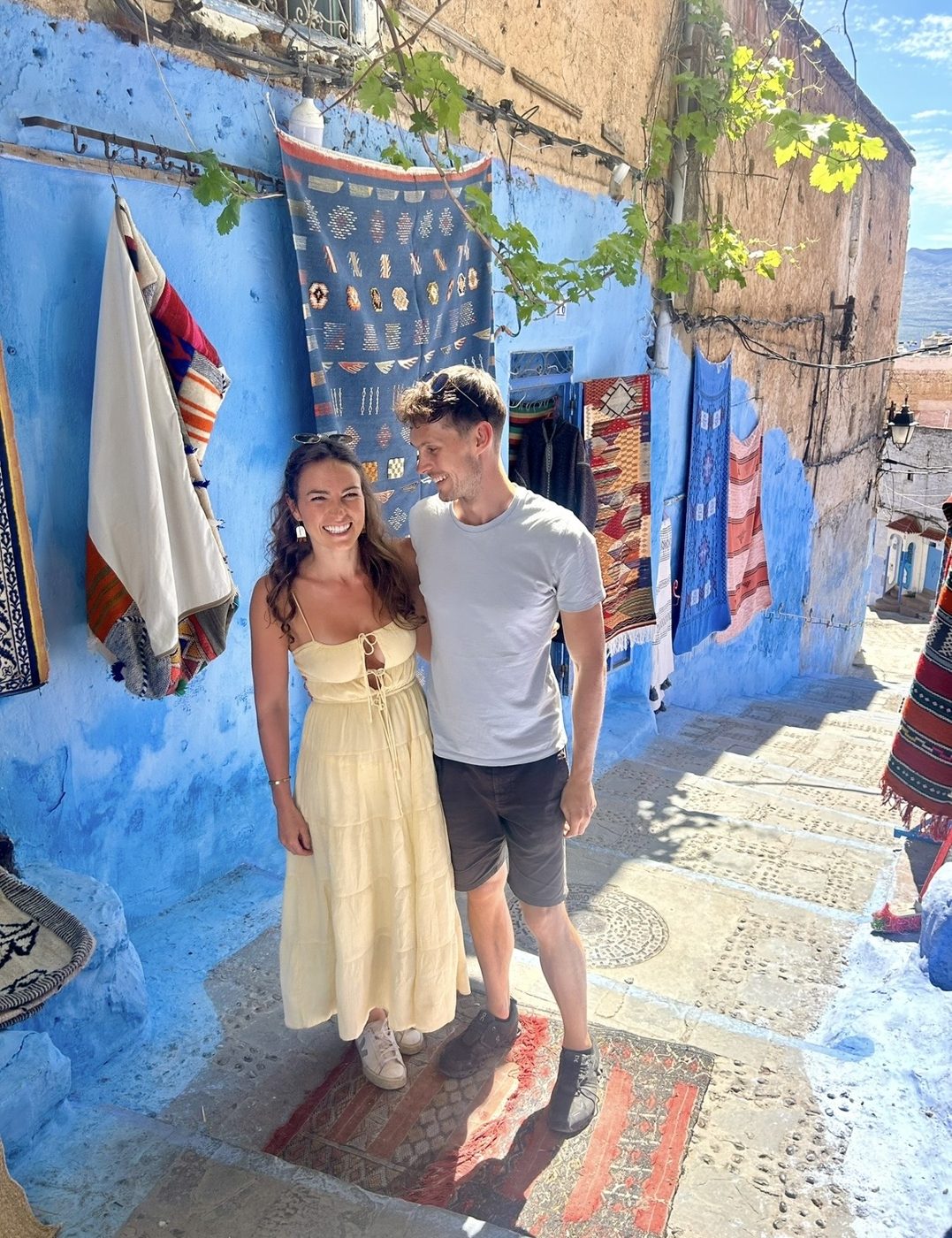 Mike and Pip in a blue-painted street
